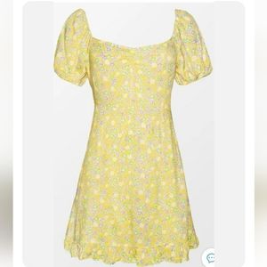 Cupshe Alianna Yellow Ditsy Puff Sleeve Dress Size M